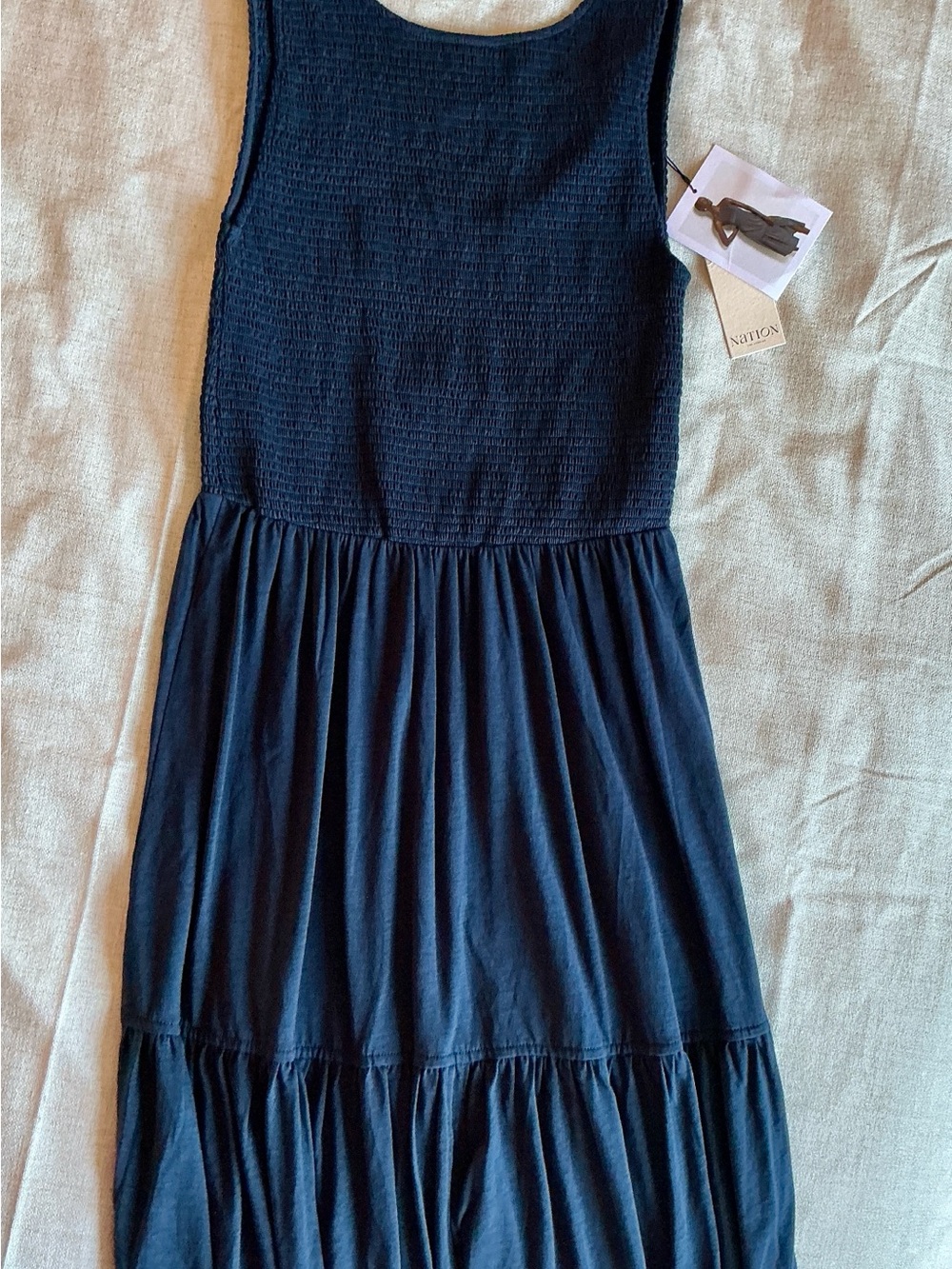 Nation LTD Clementine Pima Cotton Smocked Midi Dress Midnight Navy S - Picture 6 of 16